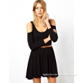 Hot Sale Women off Shoulder Black Belt Knitted Casual Dress (JK11002)